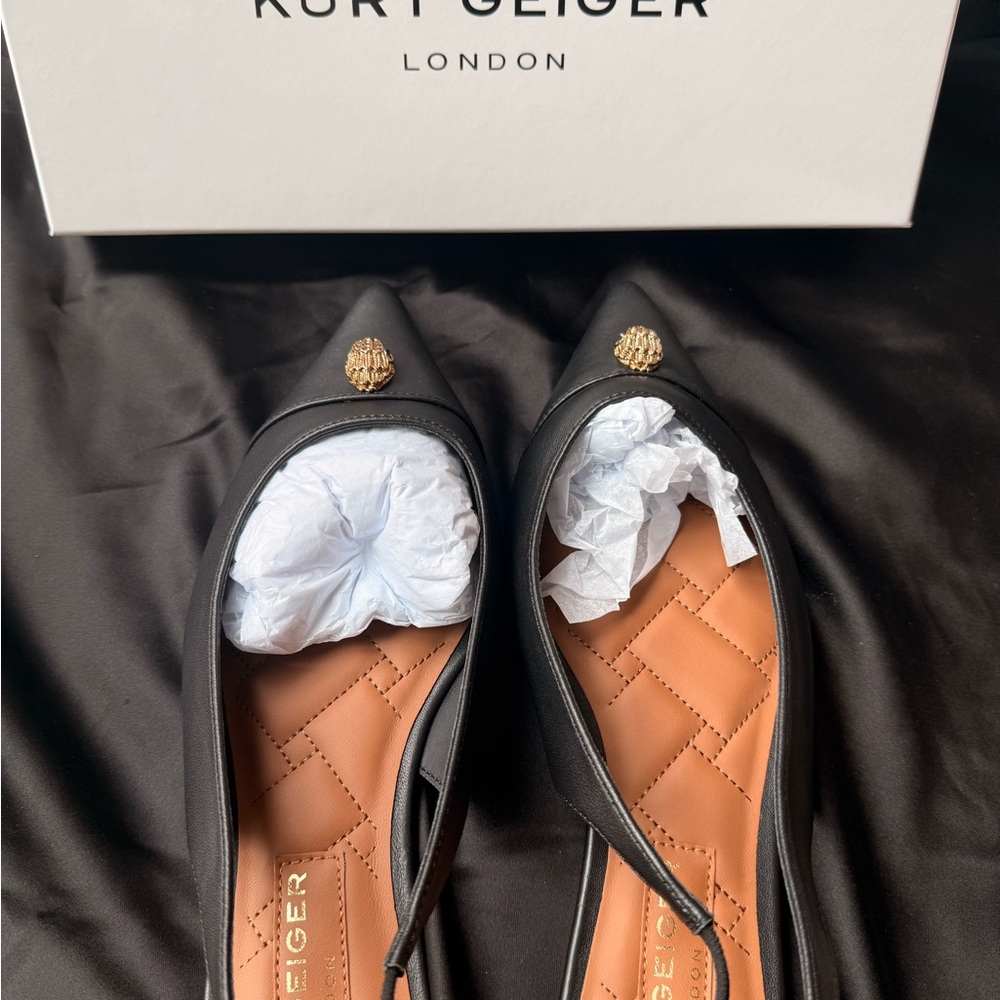 Kurt Geiger Black Belgravia Flats with Gold Accents